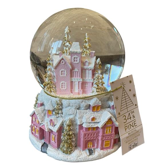 34TH & PINE Christmas Musical Waterglobe Pink & Gold Glam Holiday Decor NEW - Picture 8 of 15
